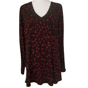 Lane Bryant Long Sleeve Stretchy Black Red Floral Pattern Blouse Size 14/16